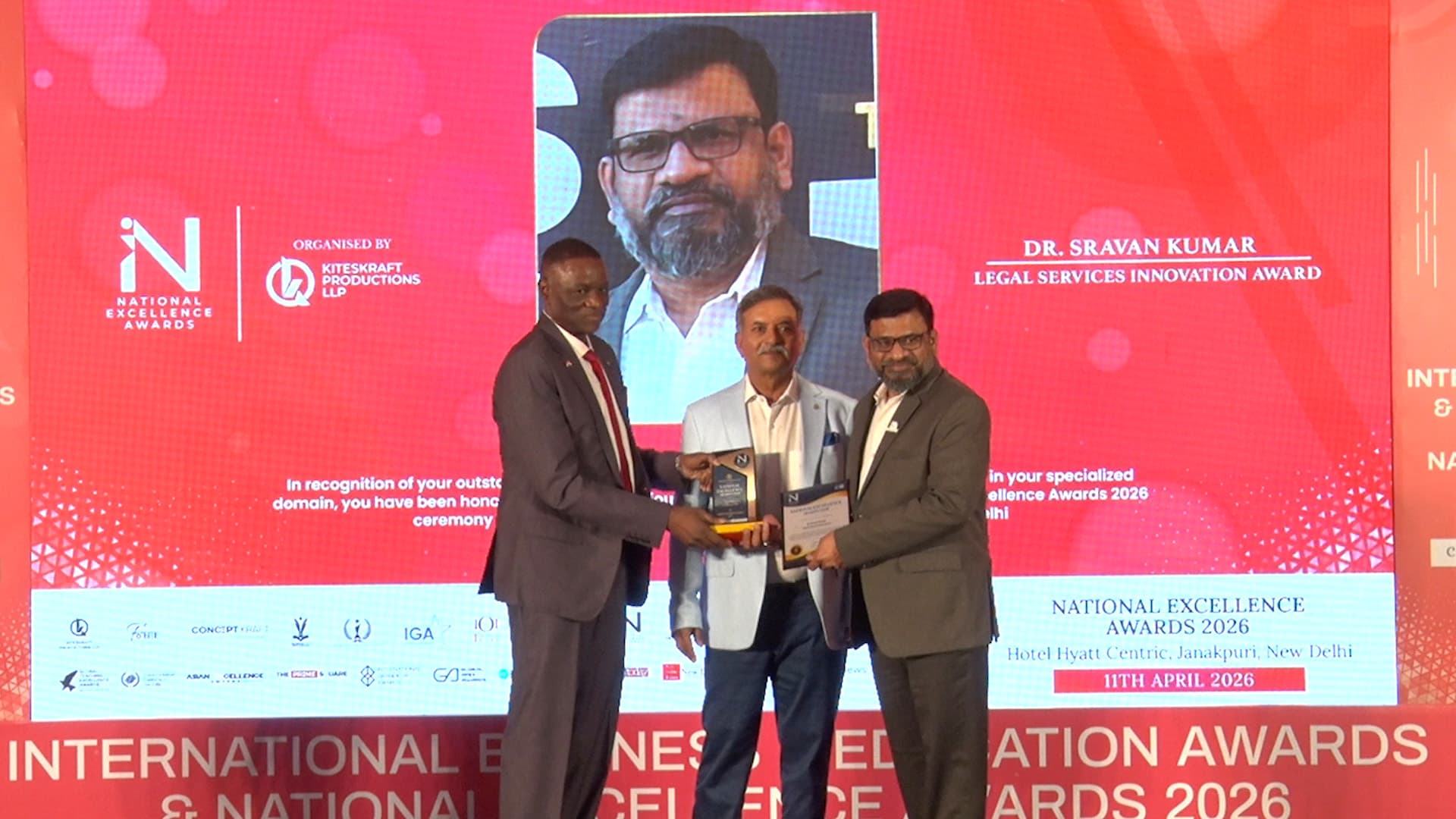 National Excellence Awards 2026 — Legal Services Innovation Award ceremony at Hotel Hyatt Centric, New Delhi